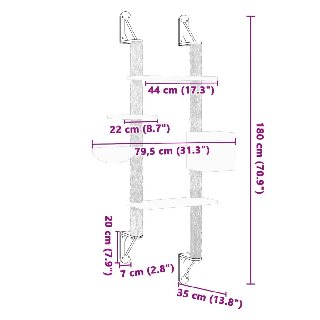 Albero per Gatti con Tiragraffi a Parete Grigio Chiaro 180 cm — miniatura 6 di 6