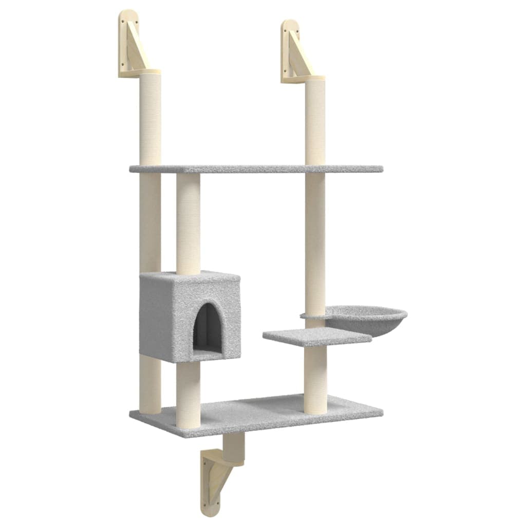 Albero per Gatti con Tiragraffi a Parete Grigio Chiaro 153 cm — miniatura 2 di 6