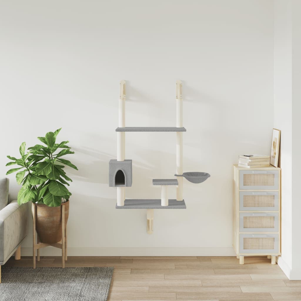Albero per Gatti con Tiragraffi a Parete Grigio Chiaro 153 cm — miniatura 3 di 6