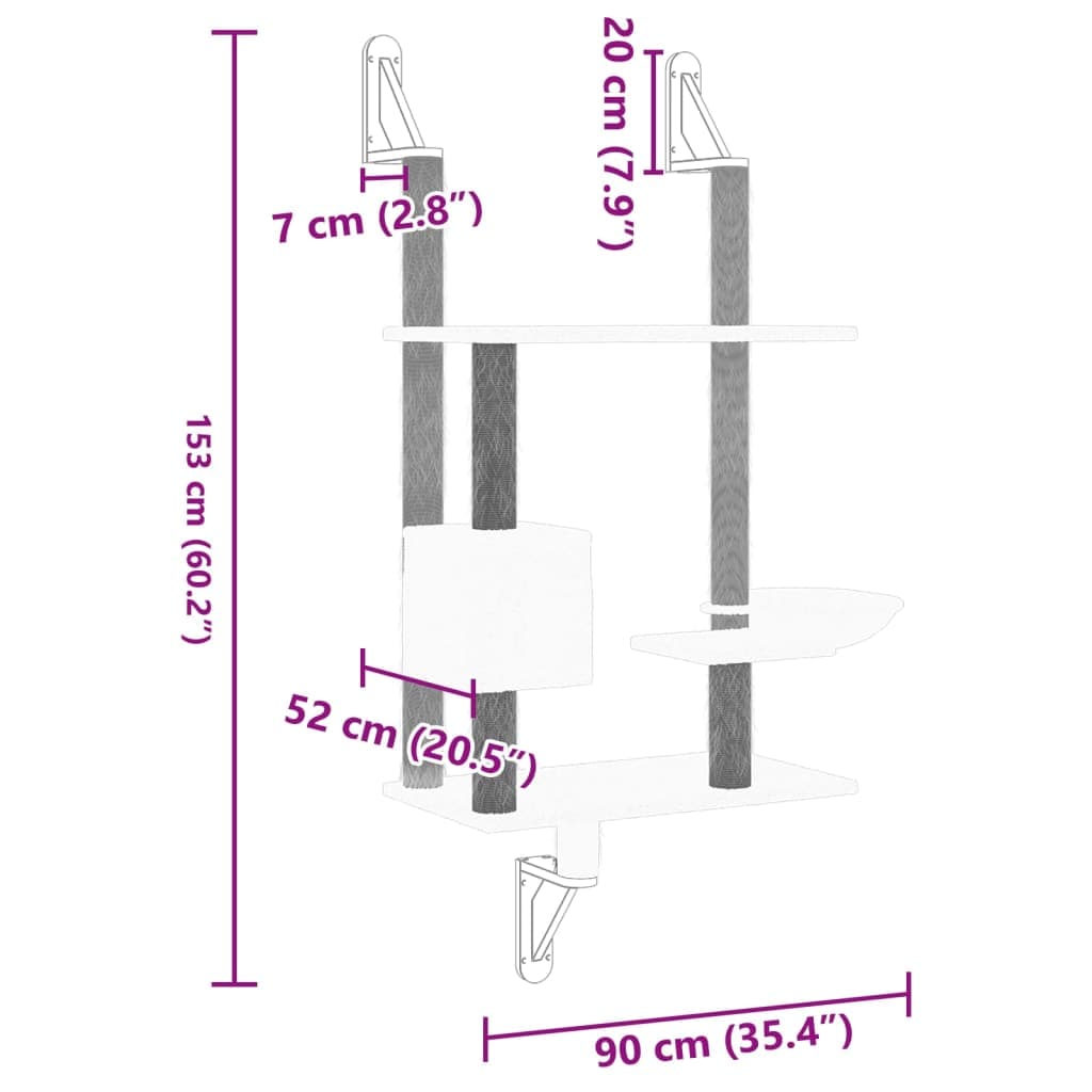 Albero per Gatti con Tiragraffi a Parete Grigio Chiaro 153 cm — miniatura 6 di 6