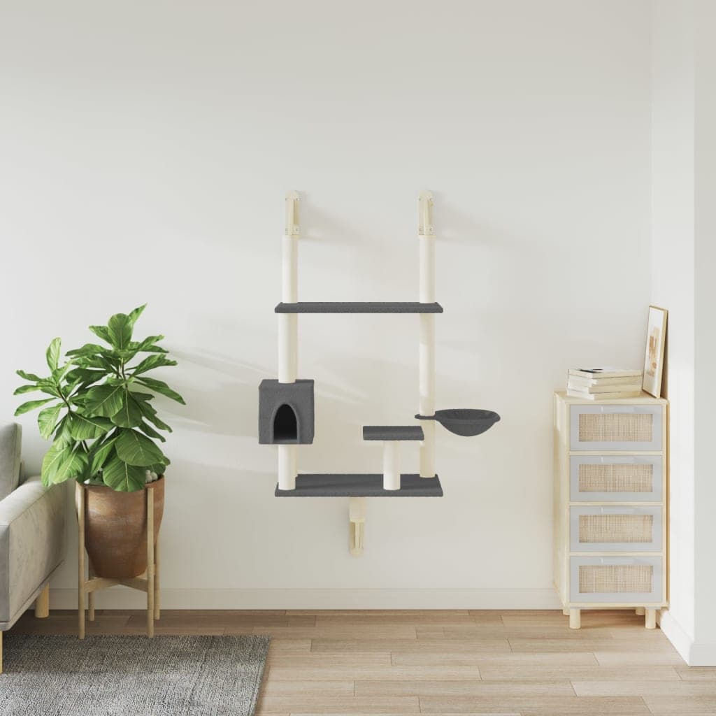 Albero per Gatti con Tiragraffi a Parete Grigio Scuro 153 cm — miniatura 3 di 6