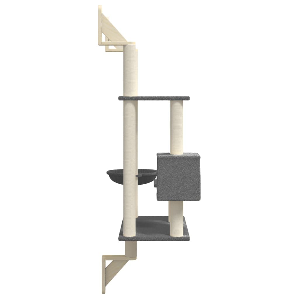 Albero per Gatti con Tiragraffi a Parete Grigio Scuro 153 cm — miniatura 4 di 6