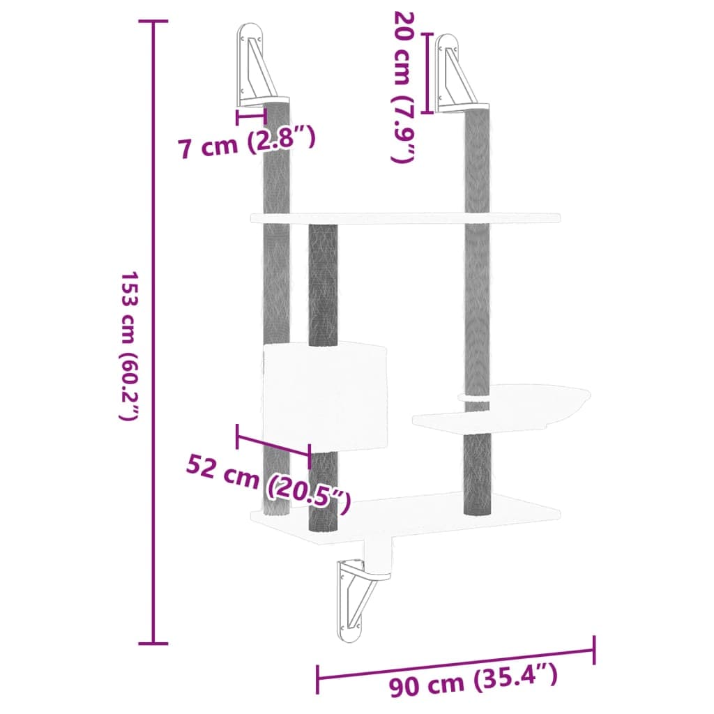Albero per Gatti con Tiragraffi a Parete Grigio Scuro 153 cm — miniatura 6 di 6