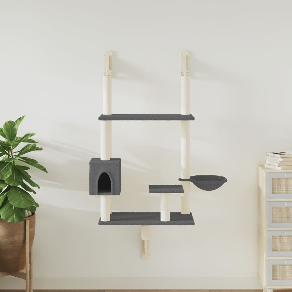 Albero per Gatti con Tiragraffi a Parete Grigio Scuro 153 cm — miniatura 1 di 6