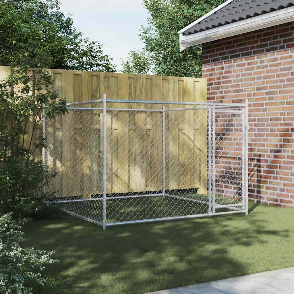 Gabbia per Cani con Porta Grigia 2x2x1,5 m in Acciaio Zincato — foto 3 di 7