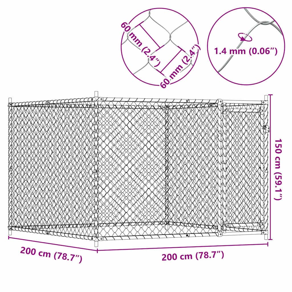 Gabbia per Cani con Porta Grigia 2x2x1,5 m in Acciaio Zincato — foto 7 di 7