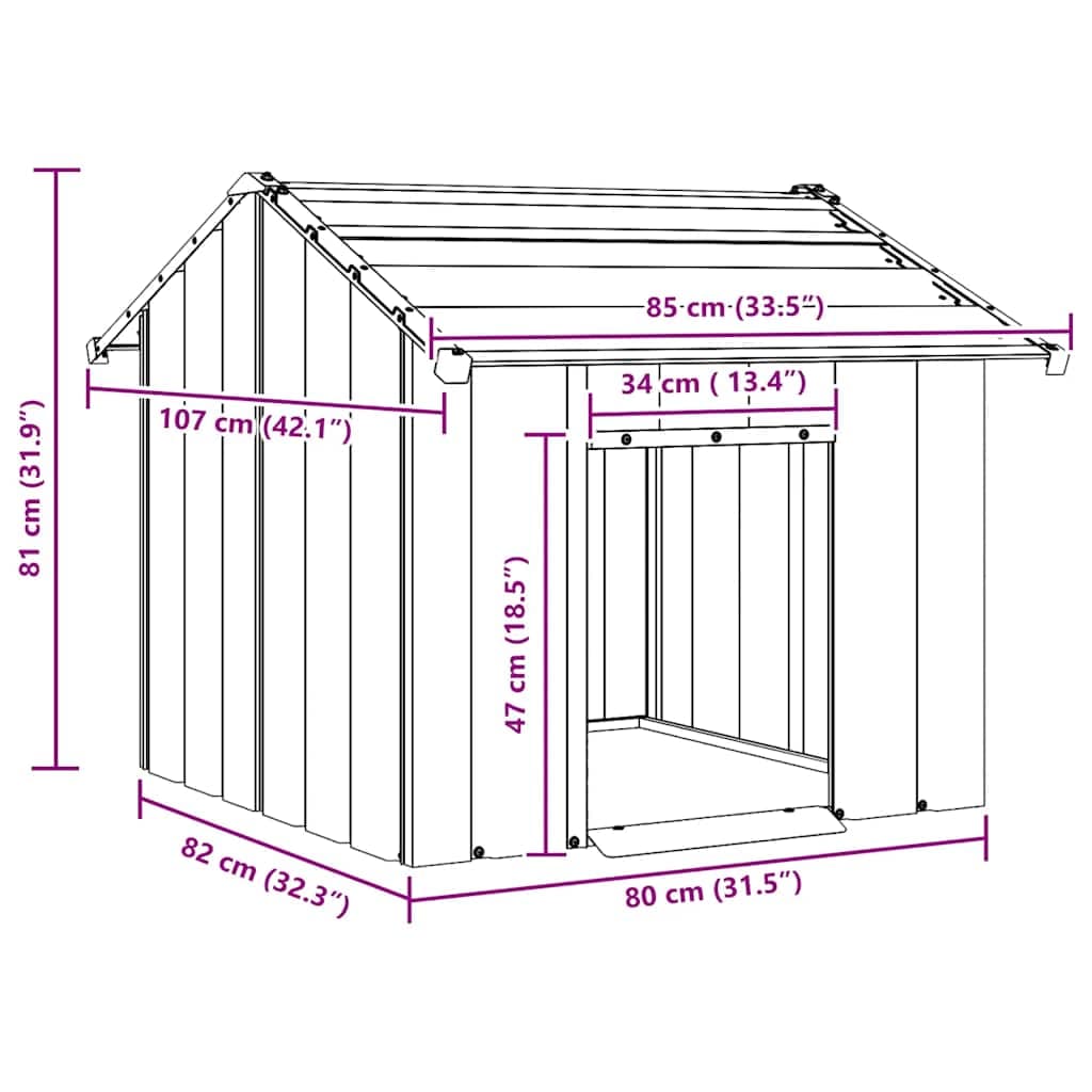Casetta per Cani con Tetto 85x107x81 cm Acciaio Zincato — miniatura 5 di 6
