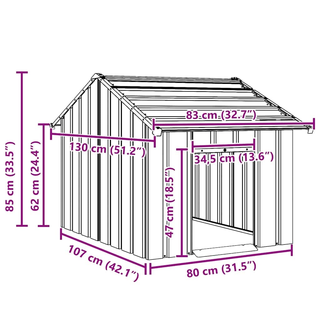 Casetta per Cani con Tetto 83x130x85 cm Acciaio Zincato — miniatura 5 di 6