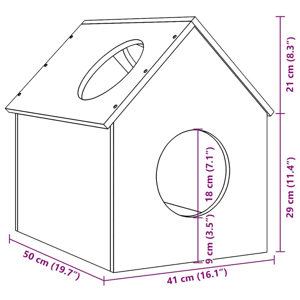 Cuccia per Gatti 41x50x50 cm in Legno Massello di Pino — foto 5 di 5