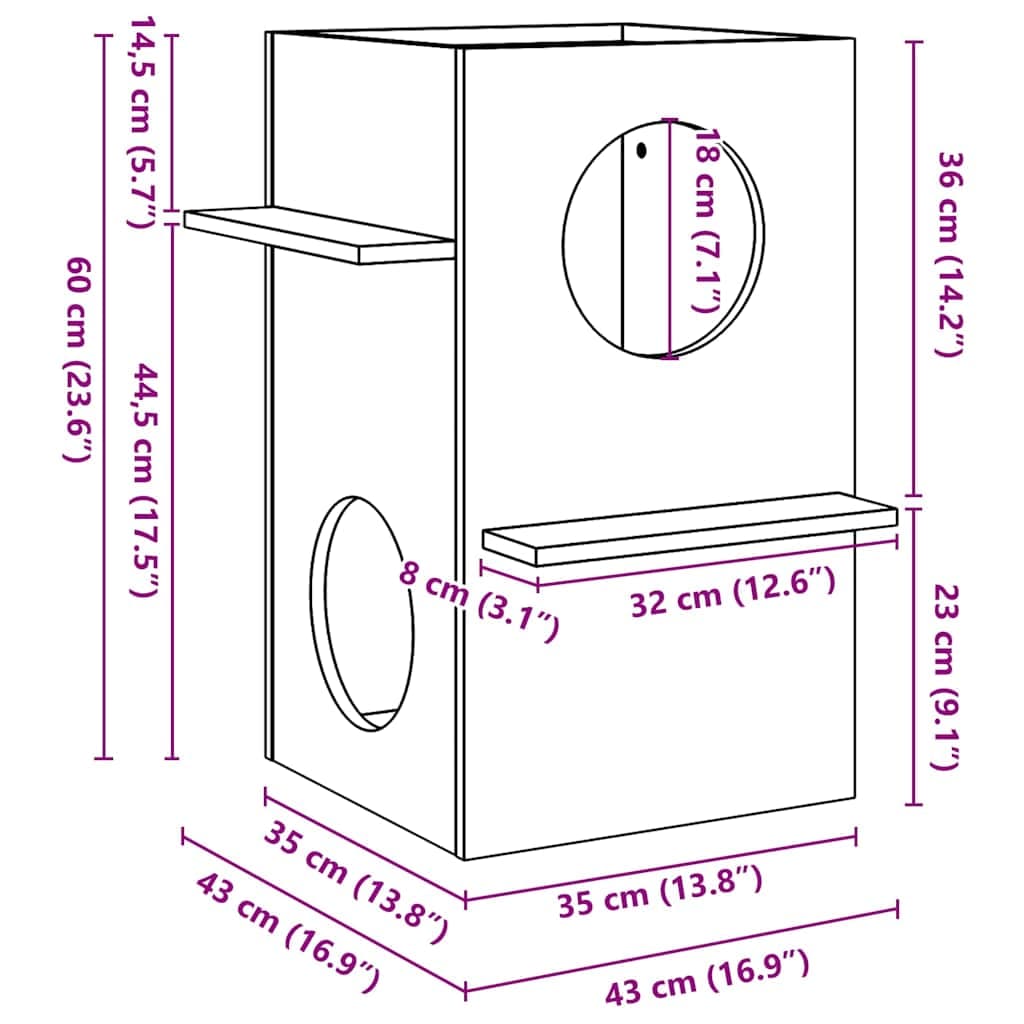 Cuccia per Gatti Bianca 43x43x60 cm in Legno Massello di Pino — miniatura 5 di 5