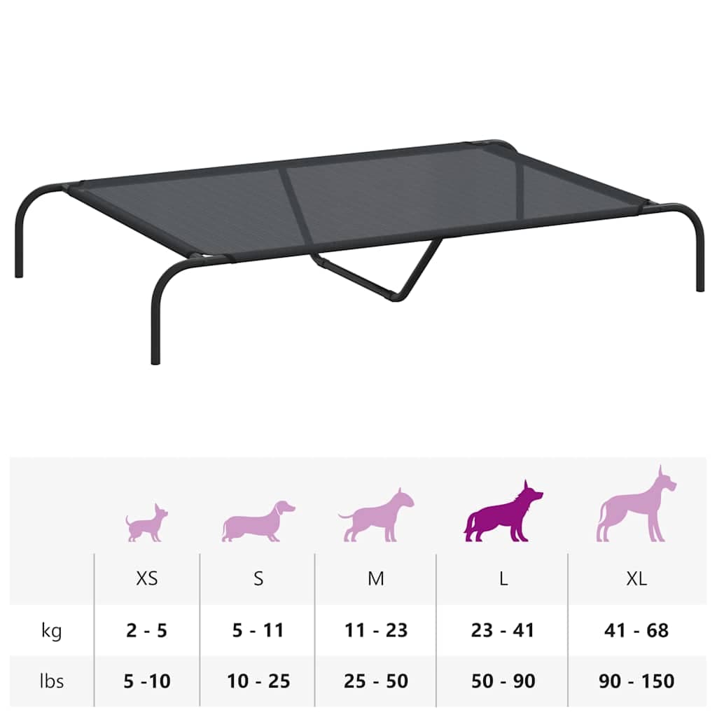 Cuccia per Cani Rialzata Nera 130x80x20 cm Textilene e Acciaio — miniatura 8 di 8