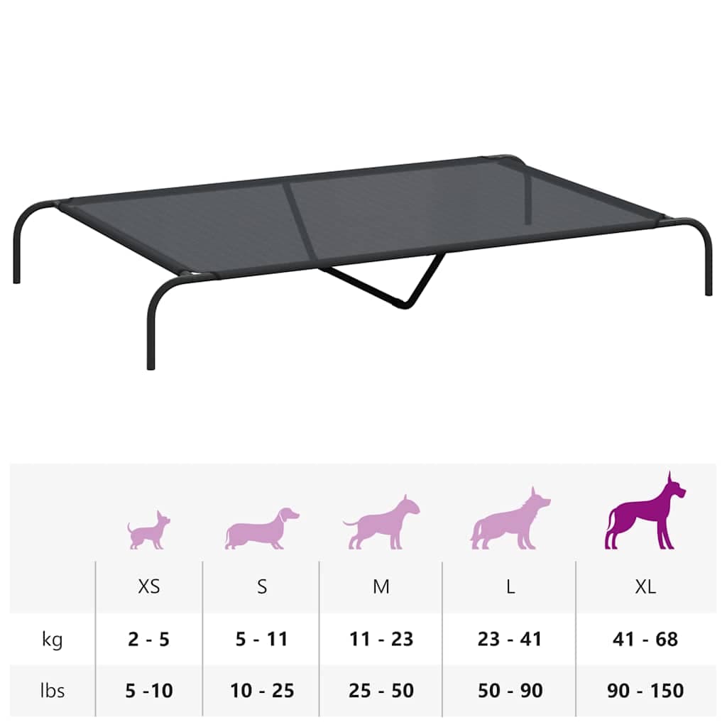 Cuccia per Cani Rialzata Nera 150x90x20 cm Textilene e Acciaio — foto 8 di 8