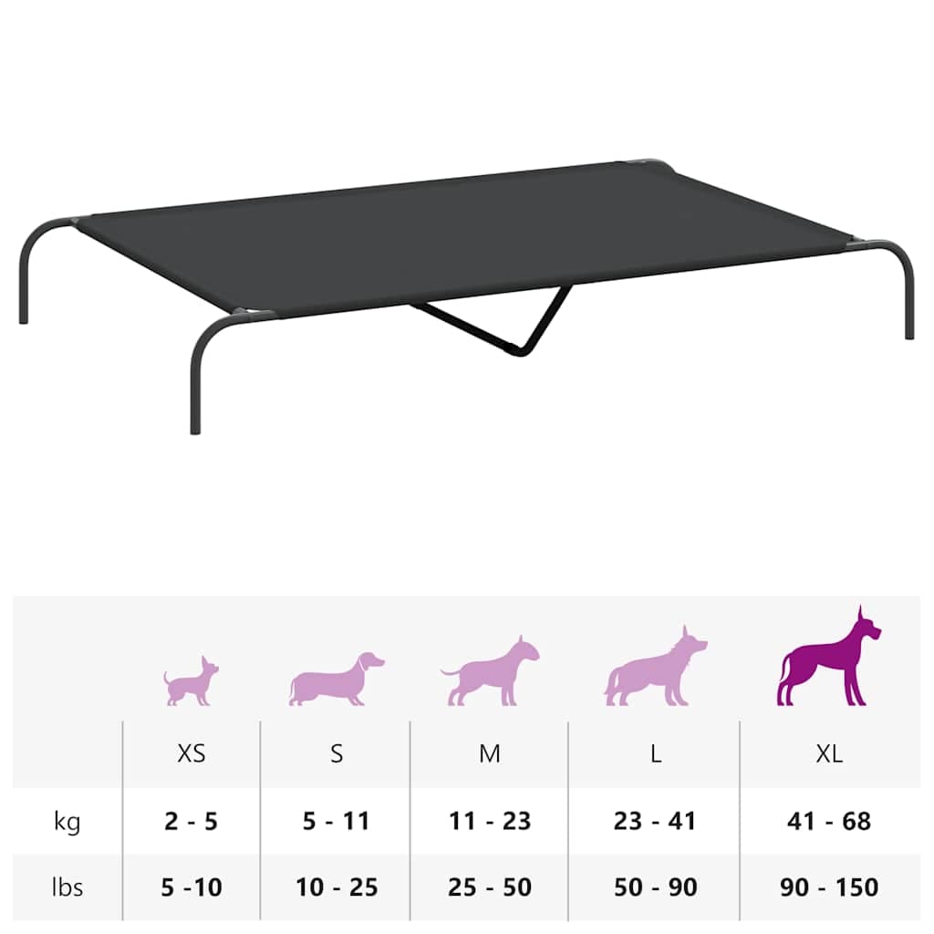 Cuccia per Cani Rialzata Nera 150x90x20cm Tela Oxford e Acciaio — miniatura 8 di 8