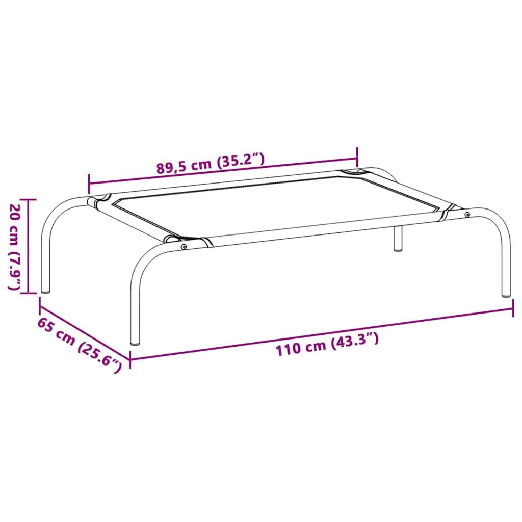Cuccia per Cani Rialzata Grigia 110x65x20cm Textilene e Acciaio — miniatura 7 di 8