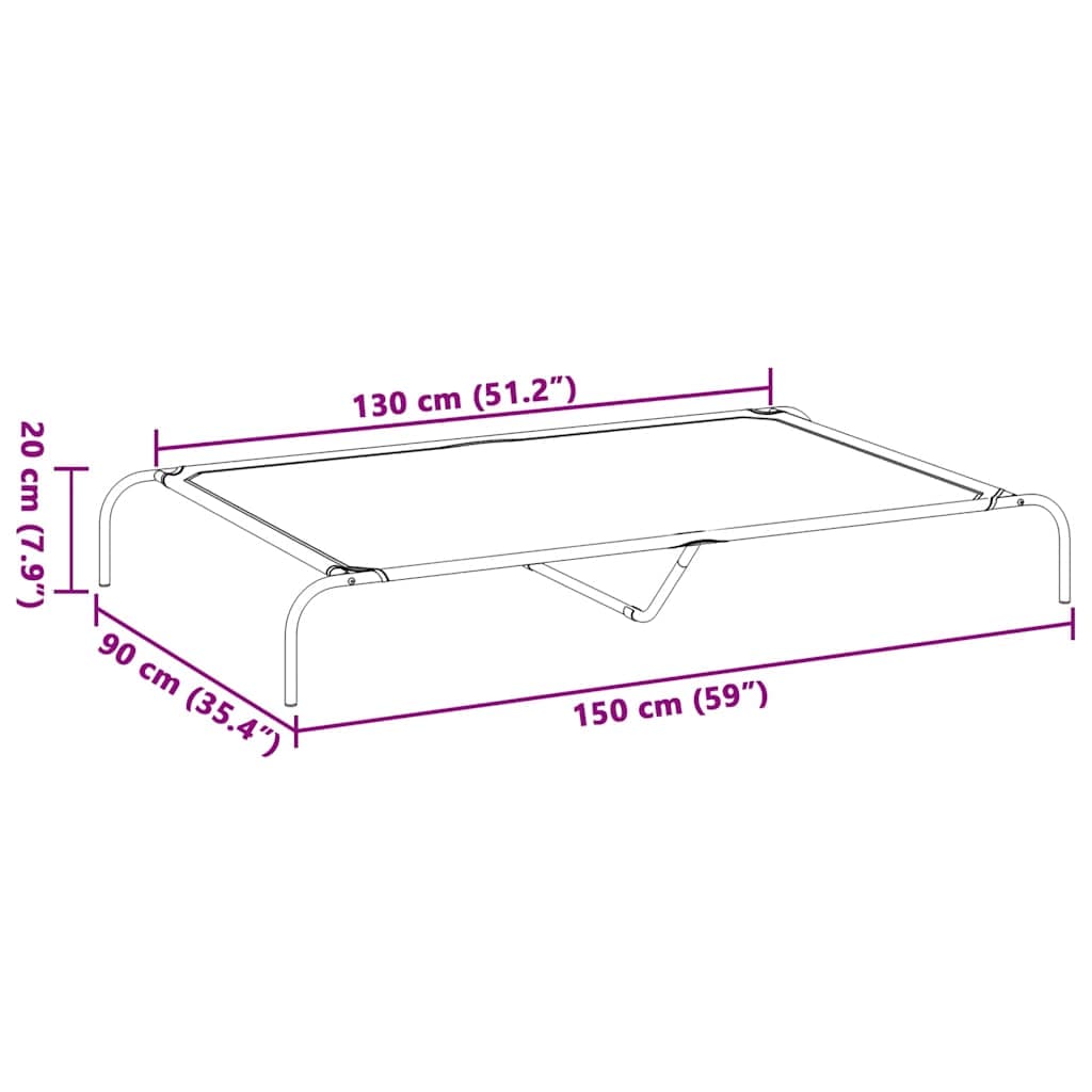 Cuccia per Cani Rialzata Grigia 150x90x20cm Textilene e Acciaio — miniatura 7 di 8