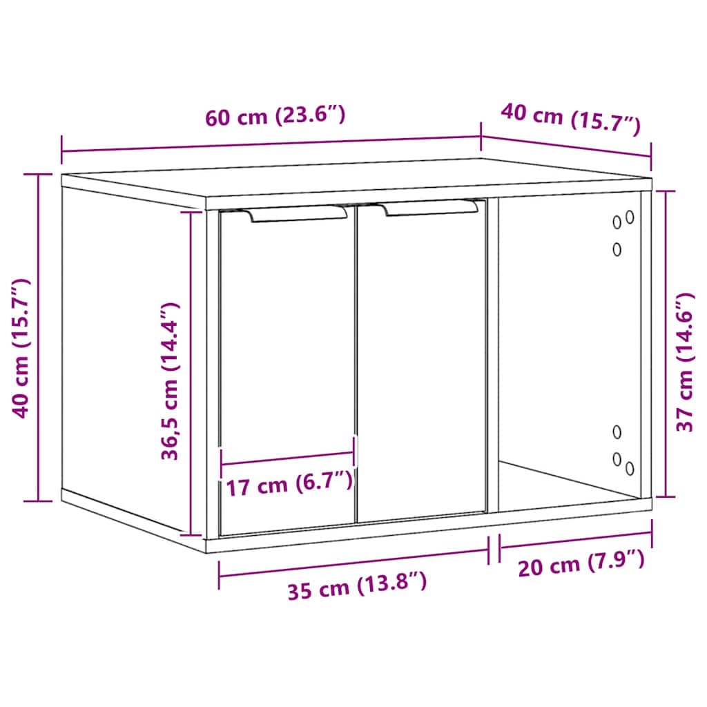 Lettiera per gatti in rovere nero 60x40x40 cm in legno ingegnerizzato — miniatura 11 di 12