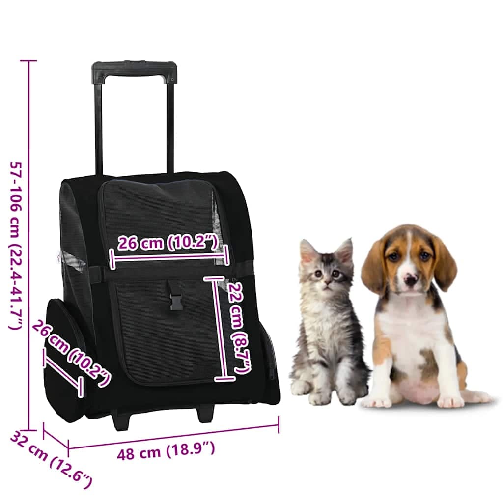 Carrello per Animali 3 in 1 Design Nero 48x32x(57-106) cm Tessuto Oxford — foto 10 di 10
