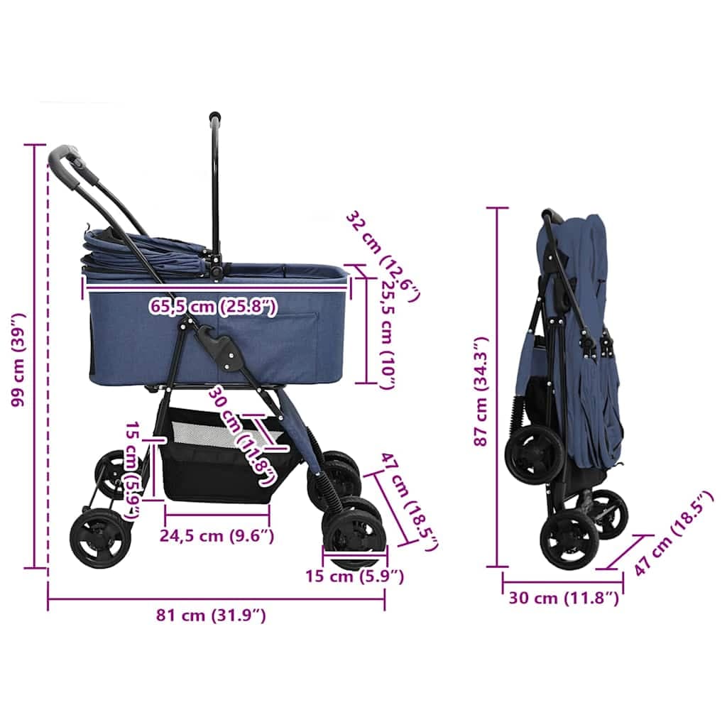Passeggino pieghevole per animali Blu 81 x 47 x 99 cm — miniatura 13 di 13