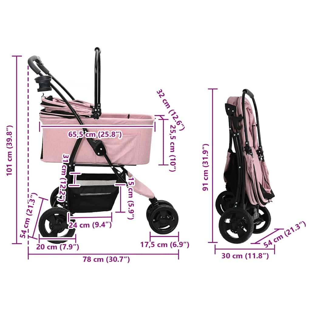 Passeggino pieghevole per animali Rosa 78 x 54 x 101 cm — miniatura 14 di 15