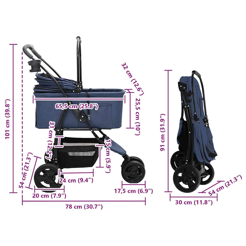 Passeggino pieghevole per animali Blu 78 x 54 x 101 cm — miniatura 14 di 15
