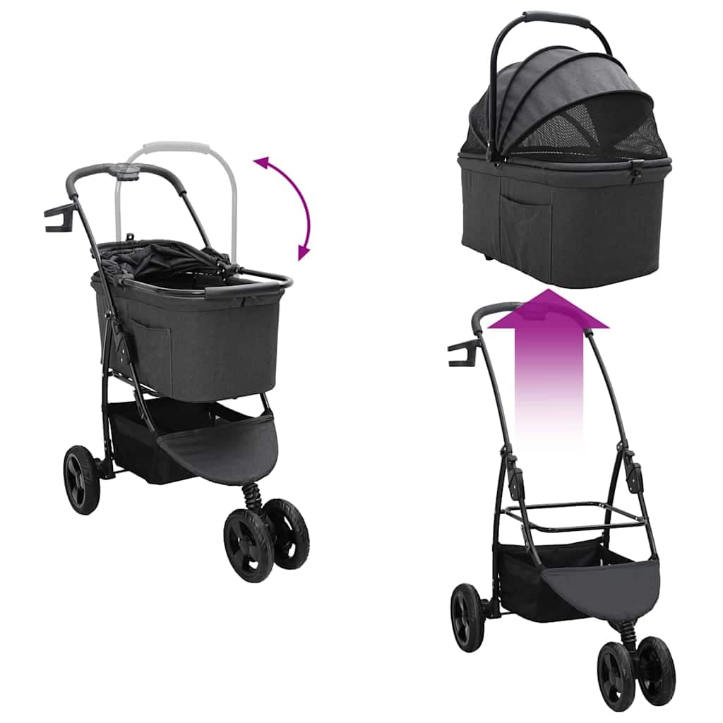 Passeggino pieghevole per animali Nero 78 x 54 x 101 cm — miniatura 12 di 15