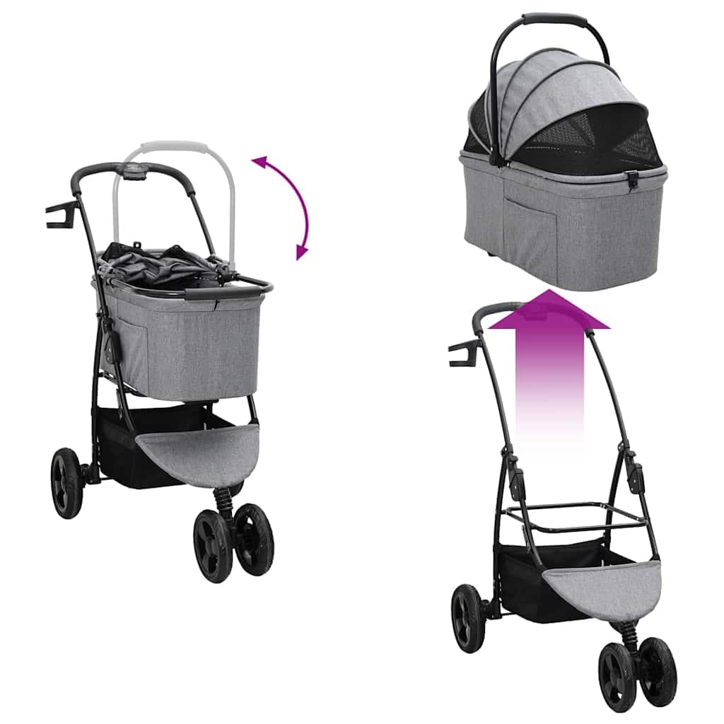 Passeggino pieghevole per animali Grigio 78 x 54 x 101 cm — miniatura 12 di 15