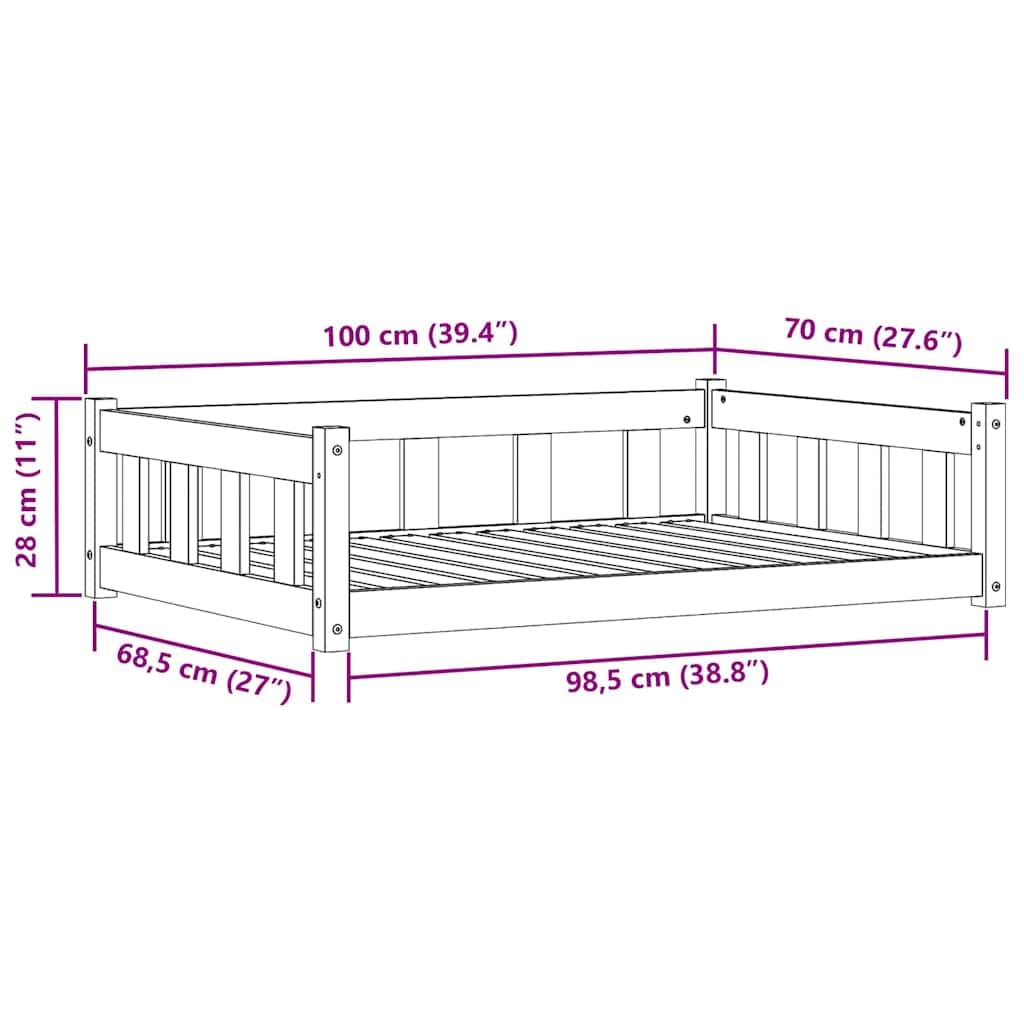 Letto per Cani 100 x 70 x 28 cm Legno Massello di Pino — foto 10 di 10