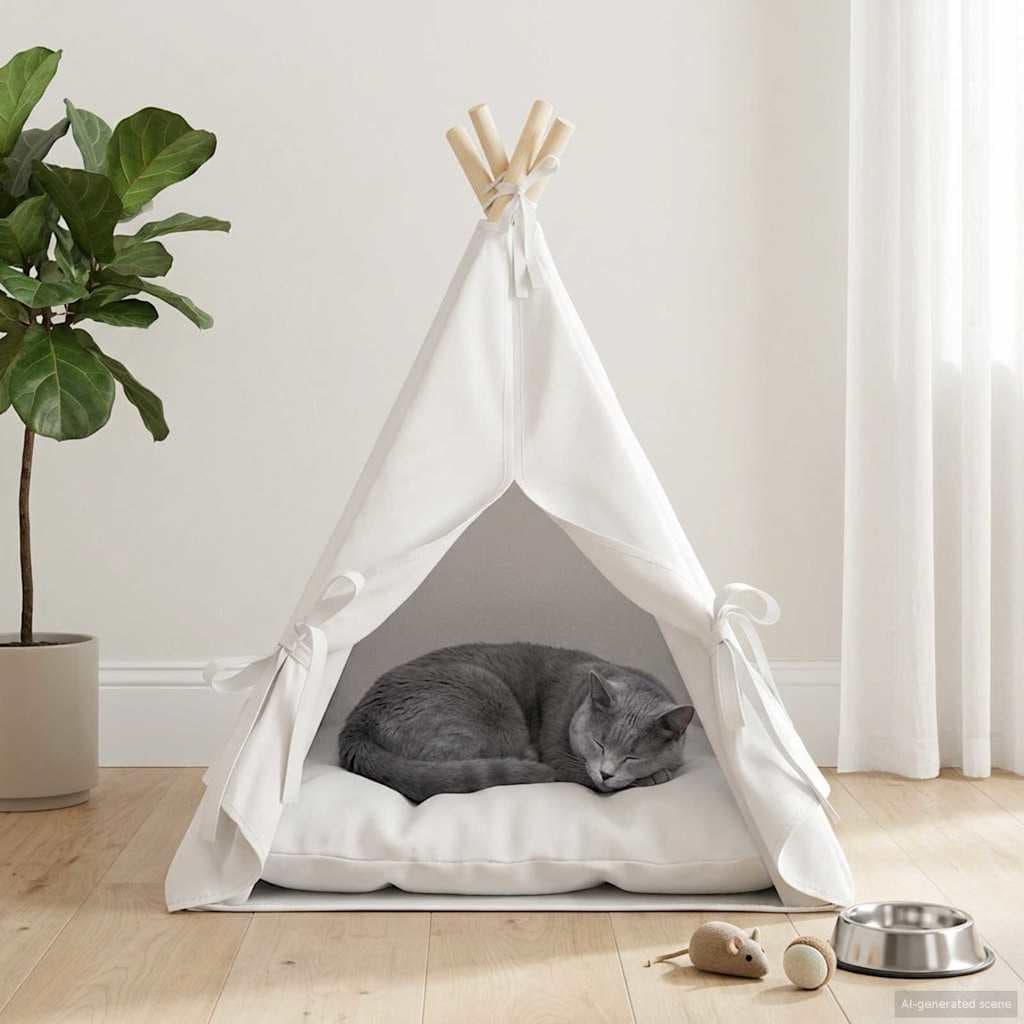 Tenda per animali con cuscino Bianco 50 x 50 x 60 cm Poliestere — miniatura 3 di 10