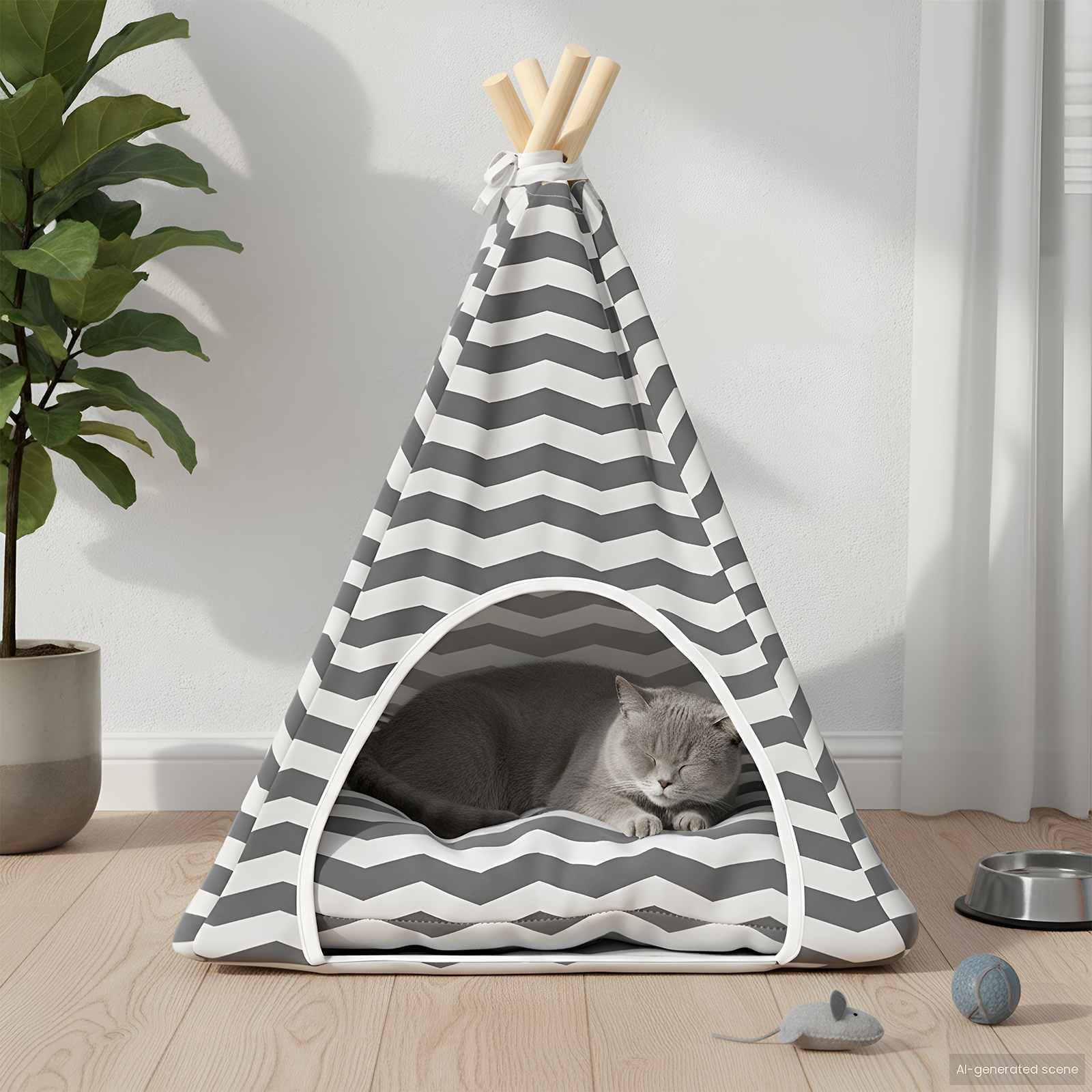 Tenda per animali con cuscino Bianco e Grigio 50 x 50 x 60 cm — miniatura 3 di 10