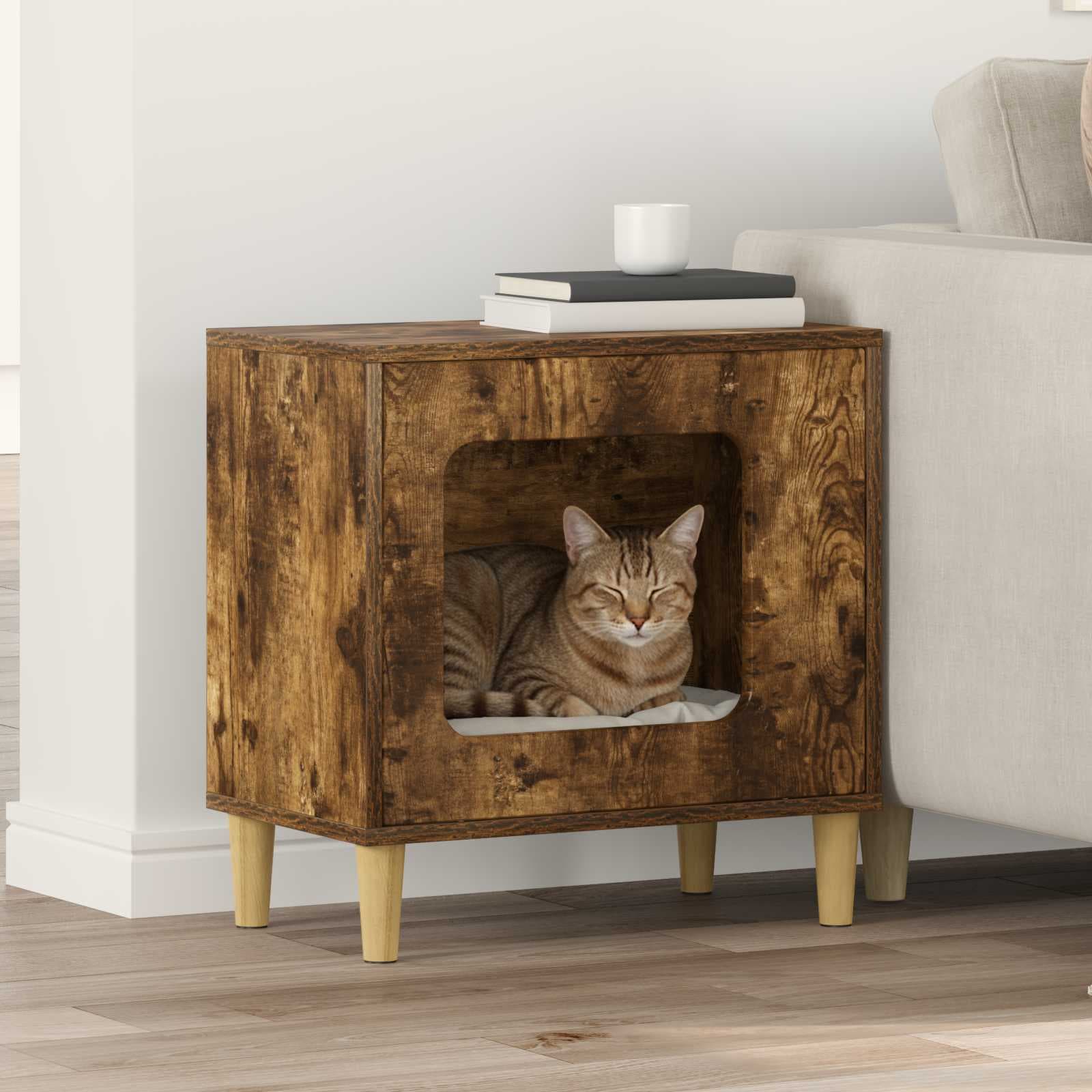 Casa per Gatti Rovere Fumo 51 x 30 x 52 cm Legno ingegnerizzato