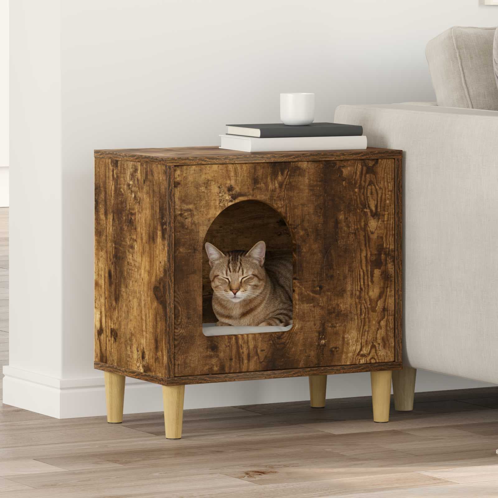 Casa per Gatti Rovere fumé 51 x 30 x 52 cm Legno ingegnerizzato — miniatura 1 di 10