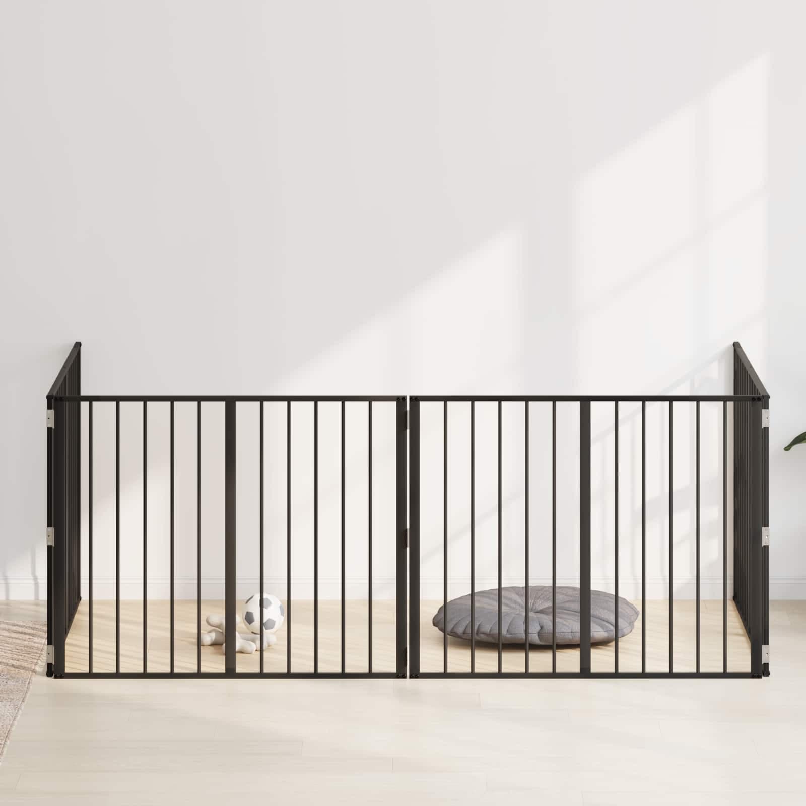 Cancello per cani 4 pz Nero 100 x 80 cm Acciaio zincato — miniatura 3 di 10