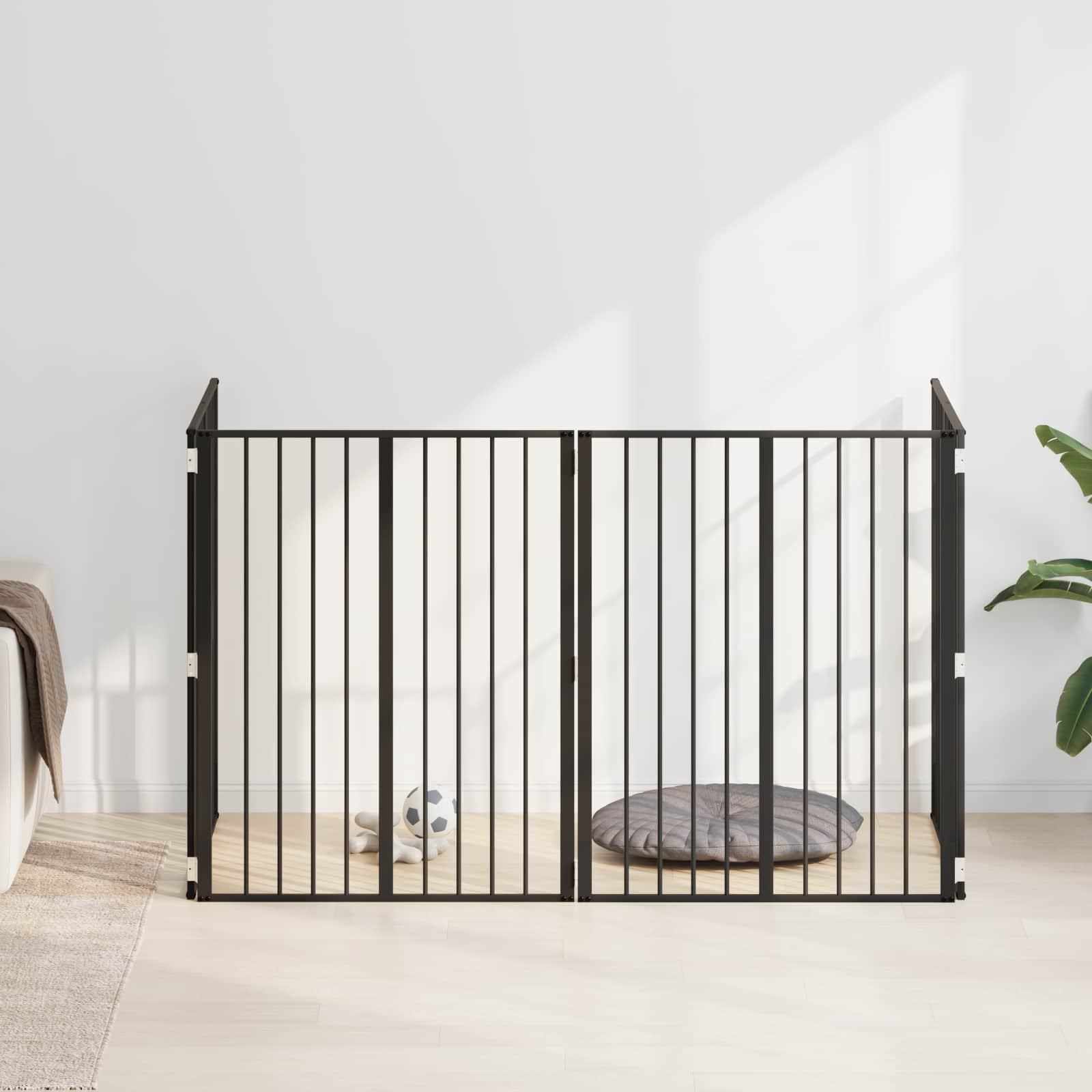 Cancello per cani 4 pz Nero 80 x 100 cm Acciaio zincato — miniatura 3 di 10