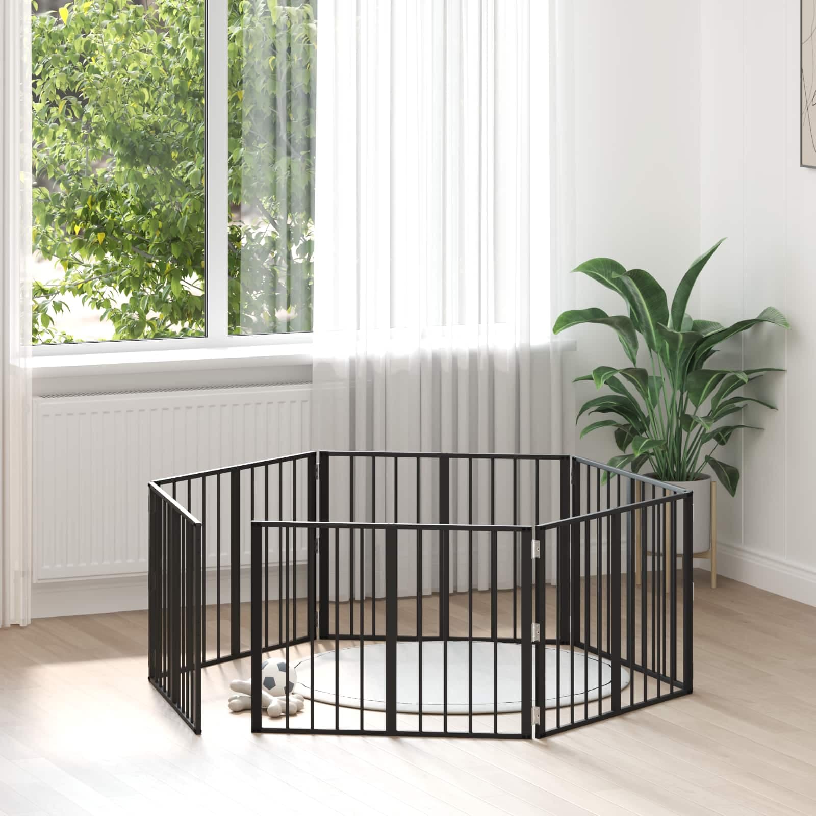 Cancello per cani 6 pz Nero 80 x 60 cm Acciaio zincato — miniatura 1 di 10