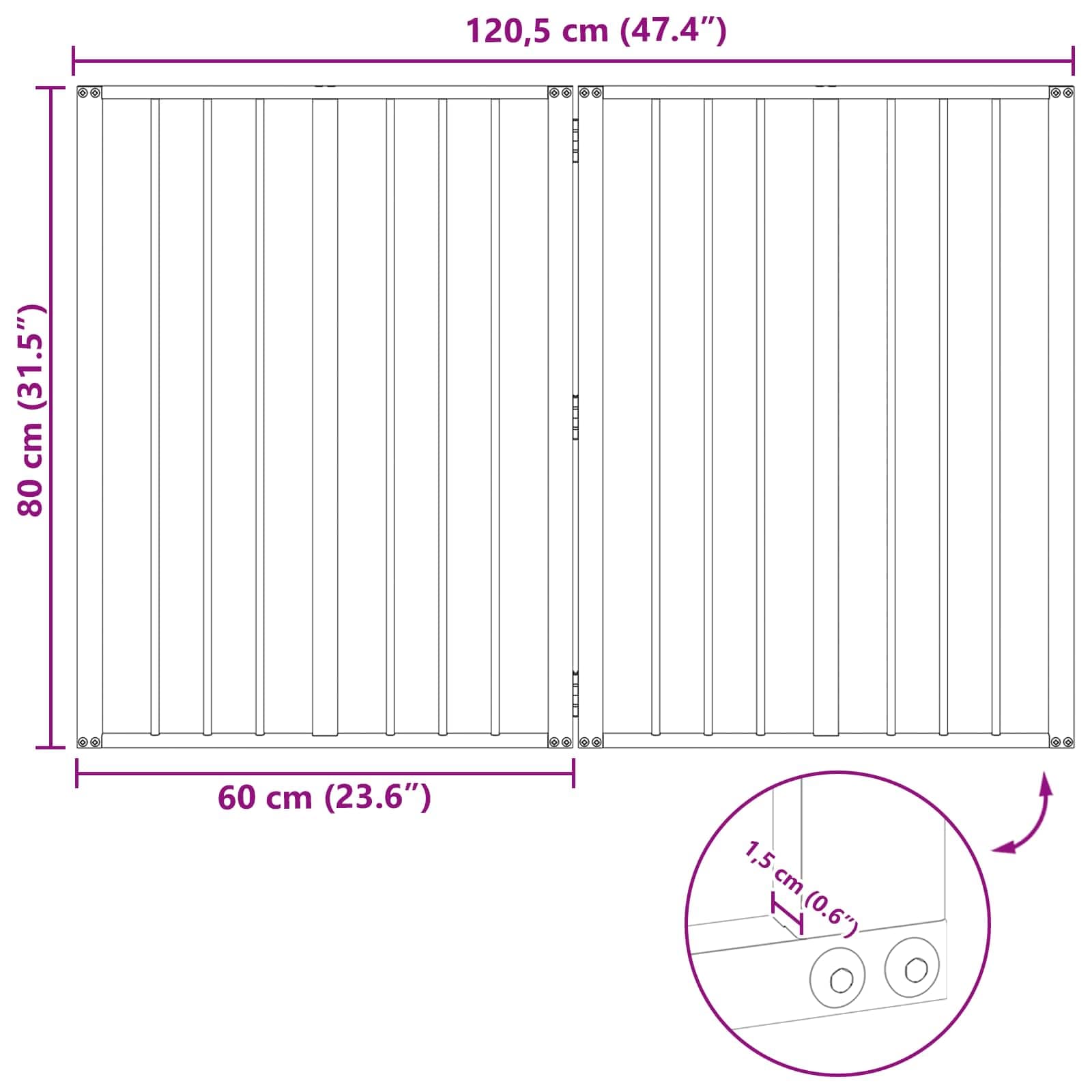 Cancello per cani 2 pz Nero 60 x 80 cm Acciaio zincato — miniatura 10 di 10