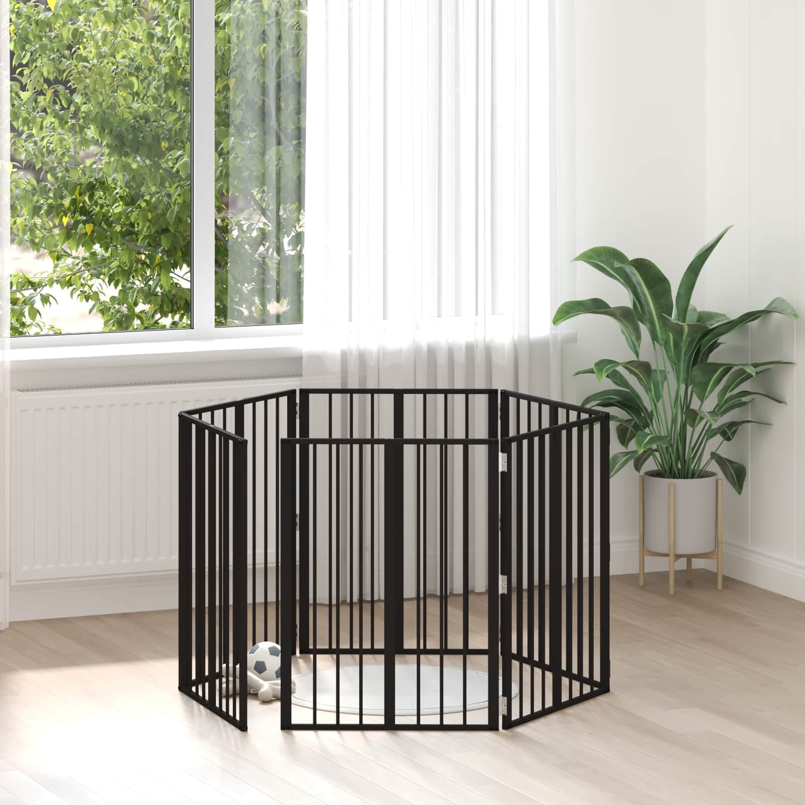 Cancello per cani 6 pz Nero 60 x 80 cm Acciaio zincato — miniatura 1 di 10