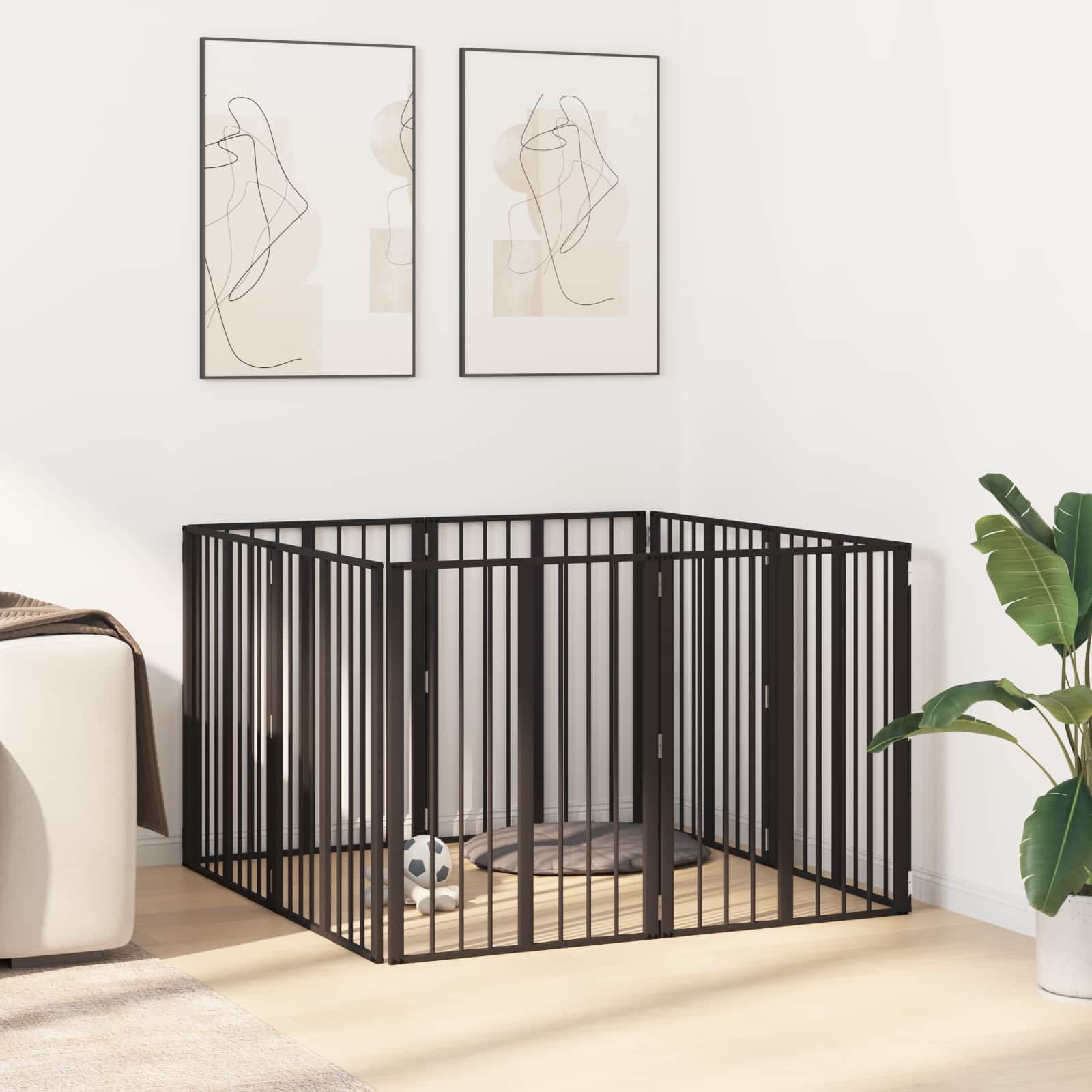 Cancello per cani 8 pz Nero 60 x 80 cm Acciaio zincato — foto 3 di 10