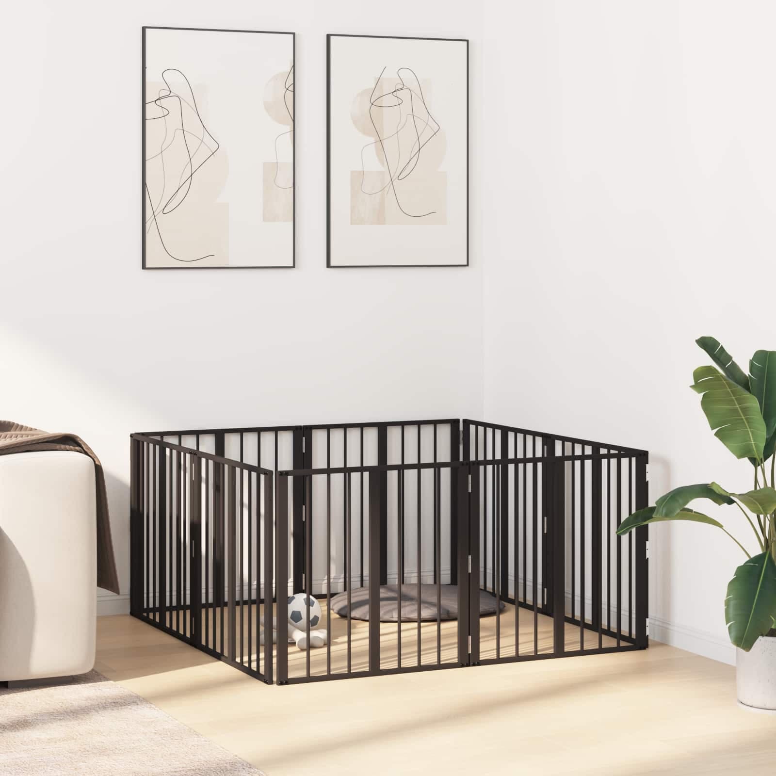 Cancello per cani 8 pz Nero 60 x 60 cm Acciaio zincato — foto 3 di 10