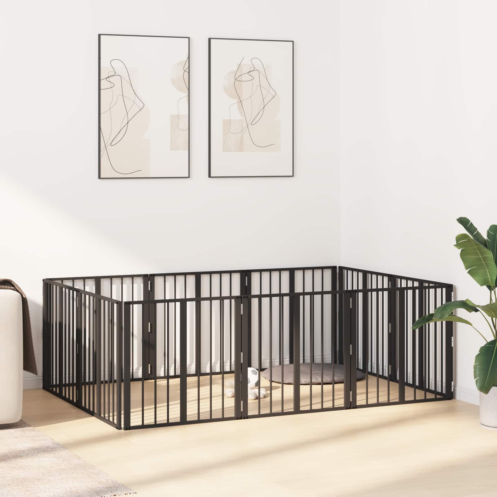 Cancello per cani 10 pz Nero 60 x 60 cm Acciaio zincato — foto 3 di 10