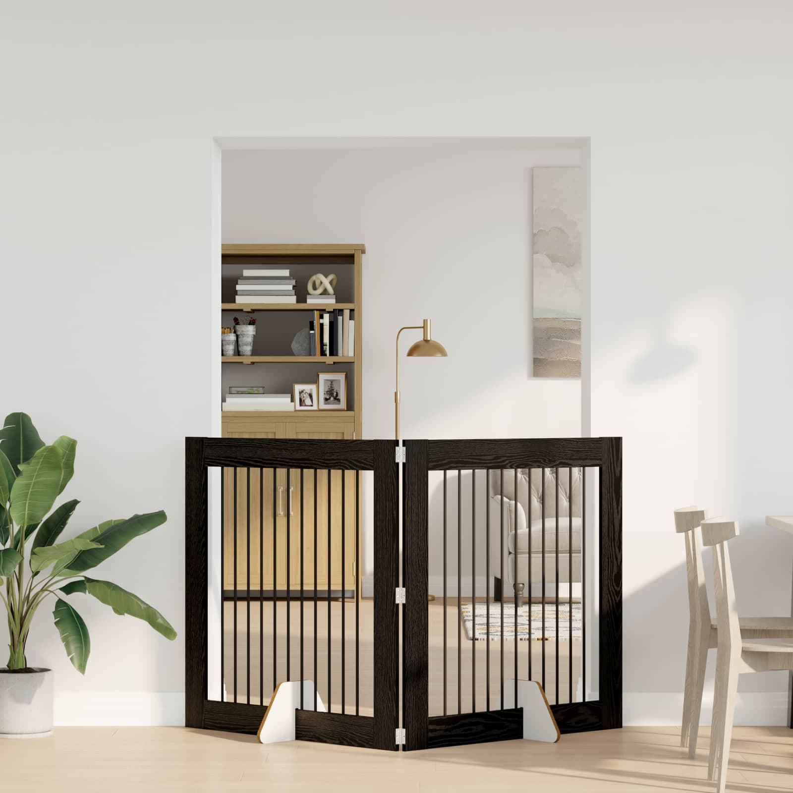 Cancello per cani pieghevole con supporti 2 pz Rovere Nero — miniatura 1 di 9