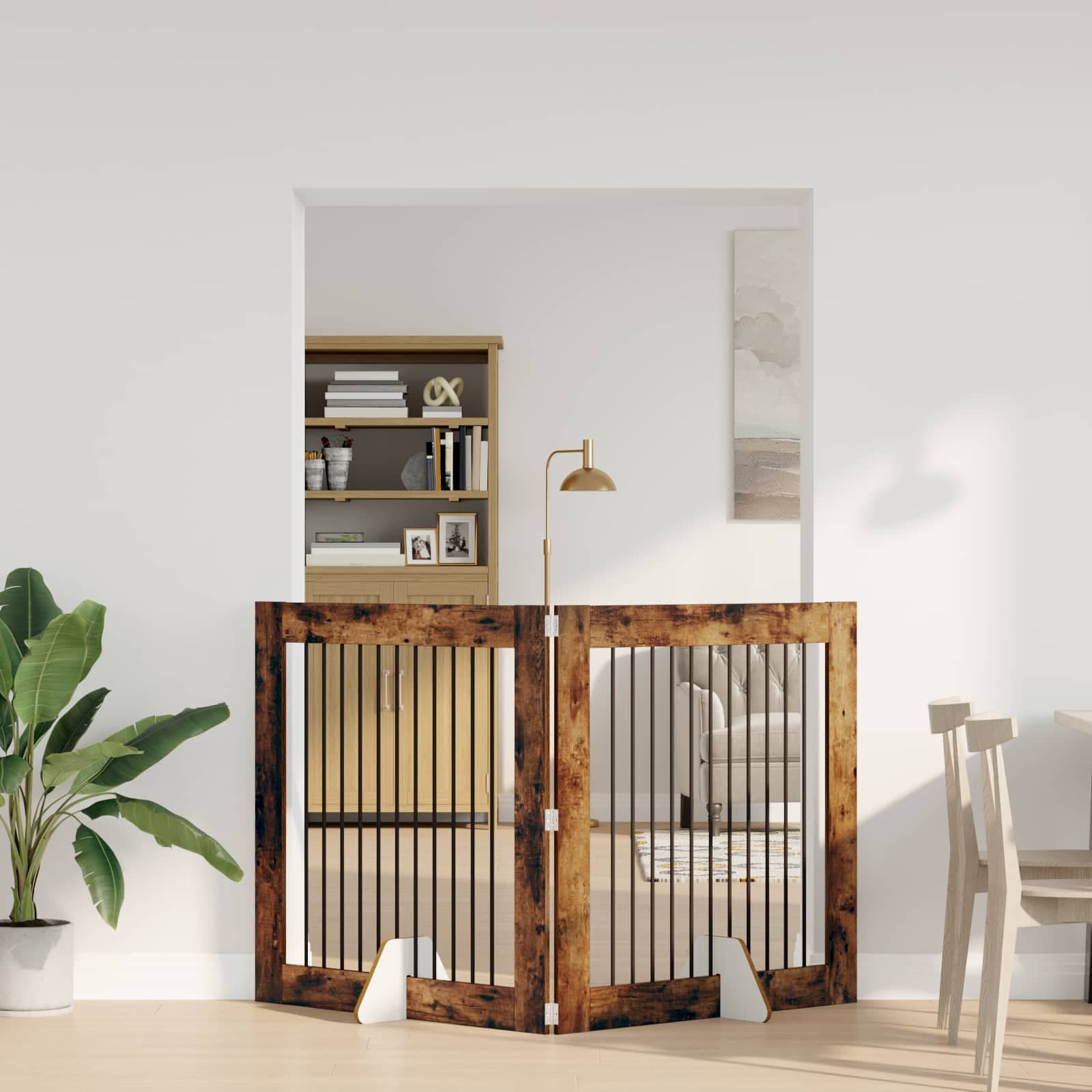 Cancello per cani pieghevole con supporti 2 pz Rovere Fumo — miniatura 1 di 9