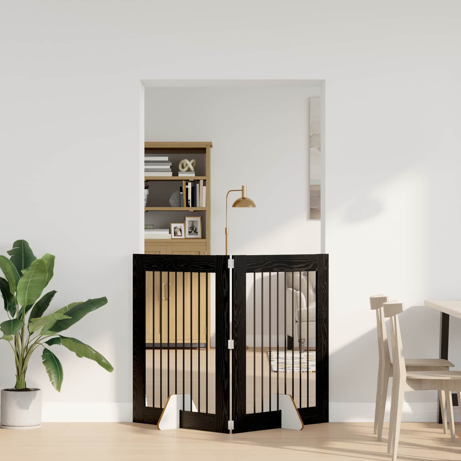 Cancello per cani pieghevole con supporti 2 pz Rovere Nero — miniatura 1 di 9