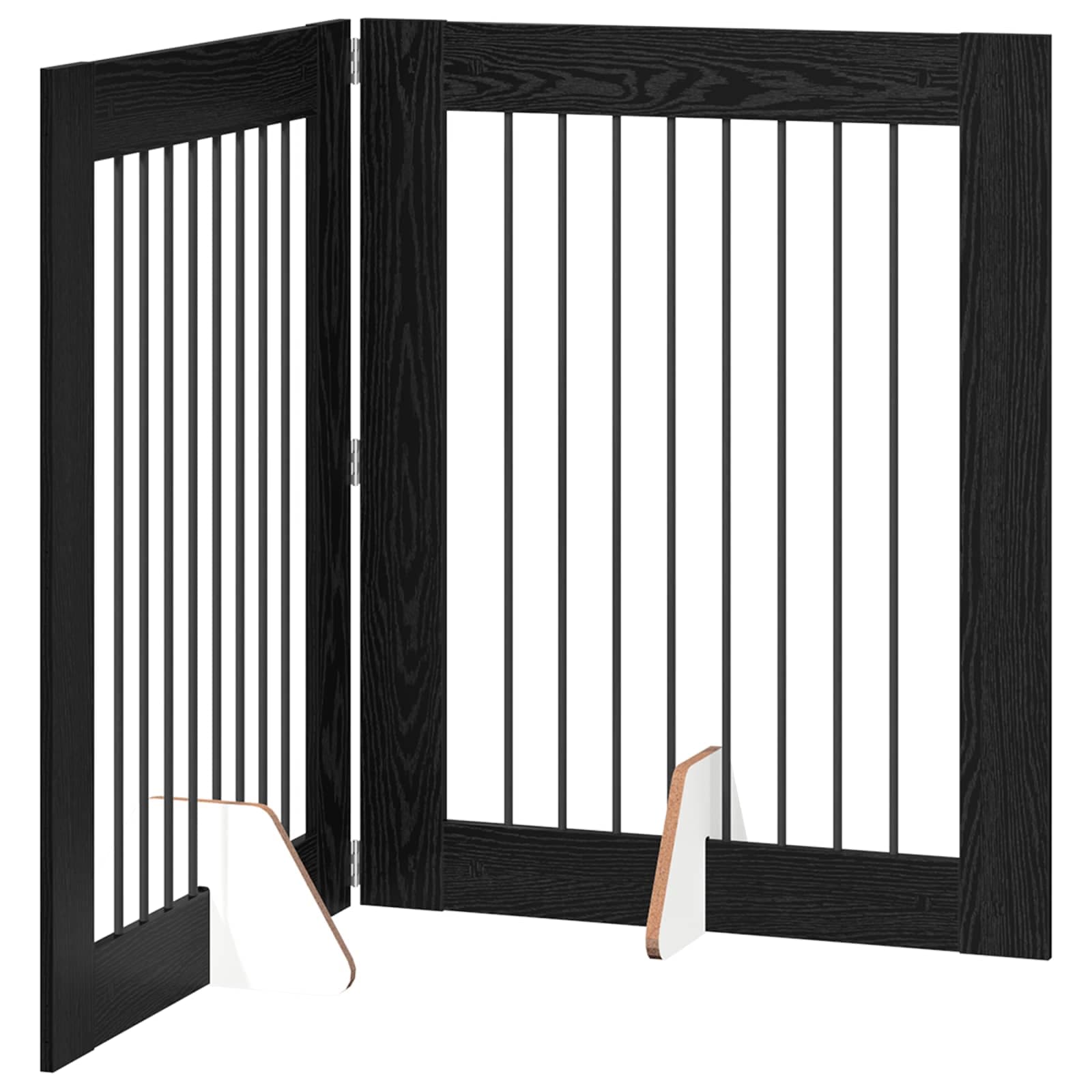 Cancello per cani pieghevole con supporti 2 pz Rovere Nero — miniatura 2 di 9