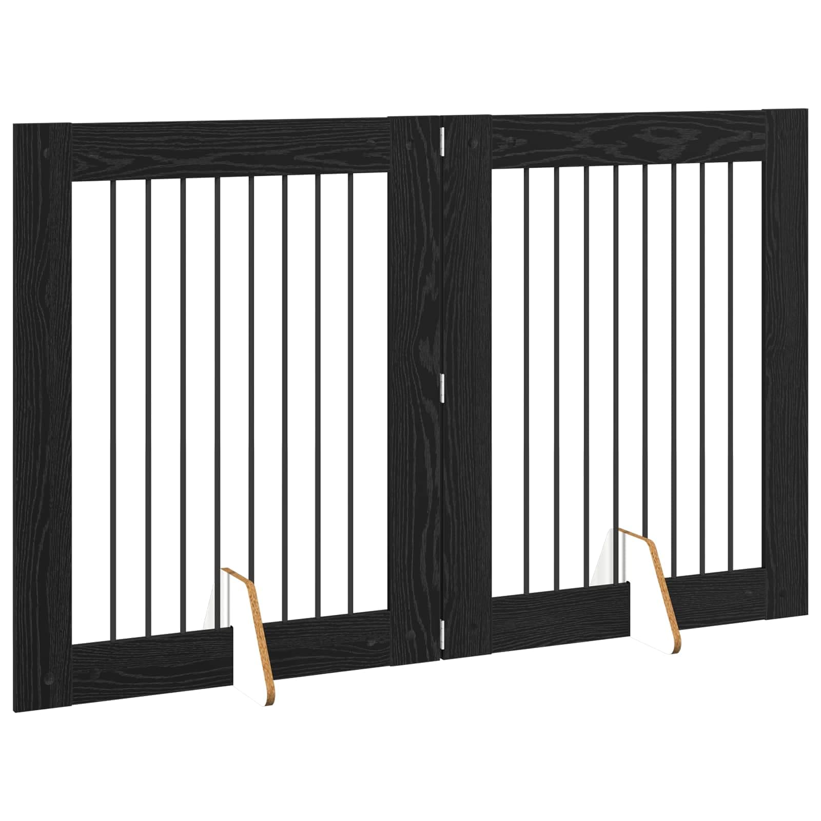 Cancello per cani pieghevole con supporti 2 pz Rovere Nero — miniatura 3 di 9