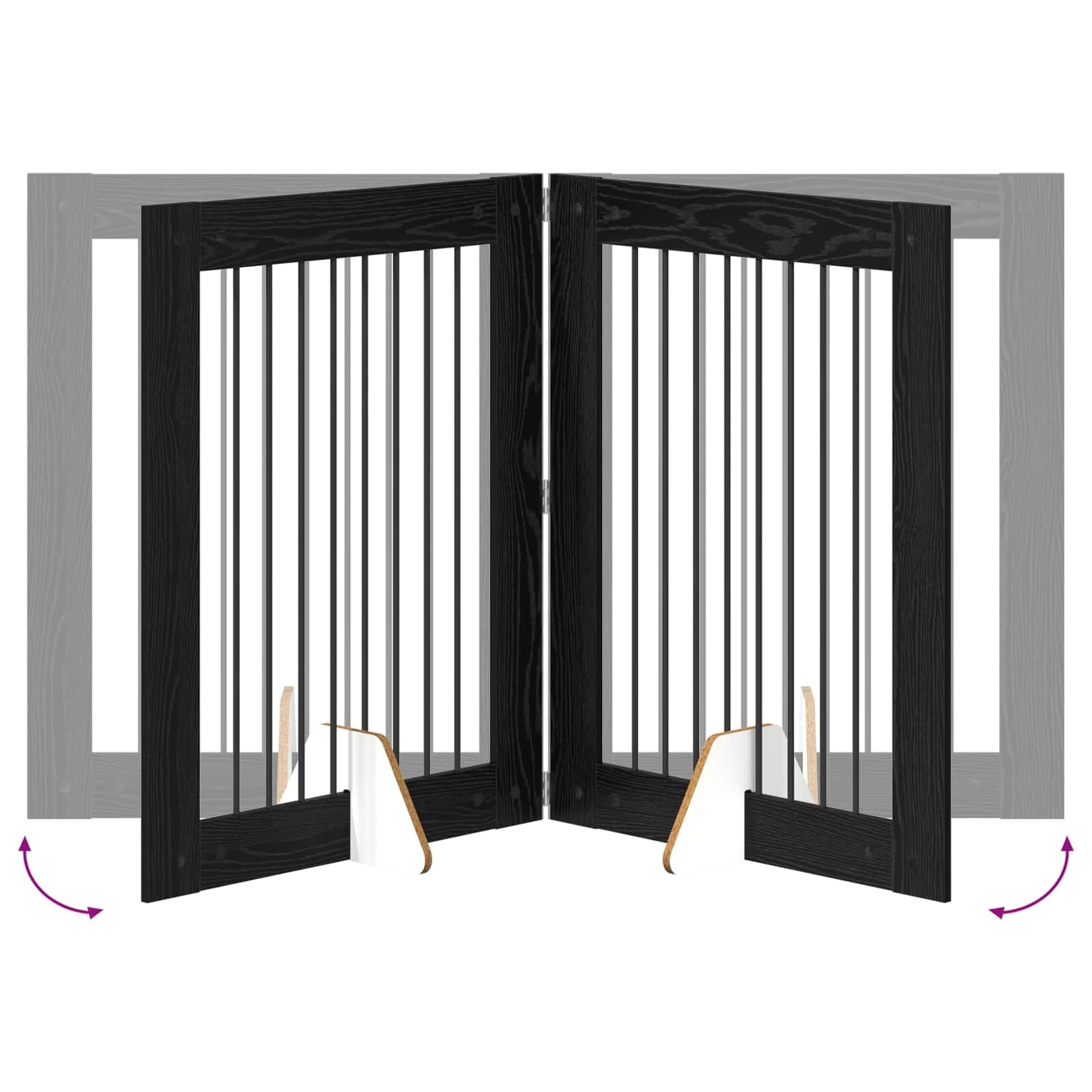 Cancello per cani pieghevole con supporti 2 pz Rovere Nero — miniatura 7 di 9