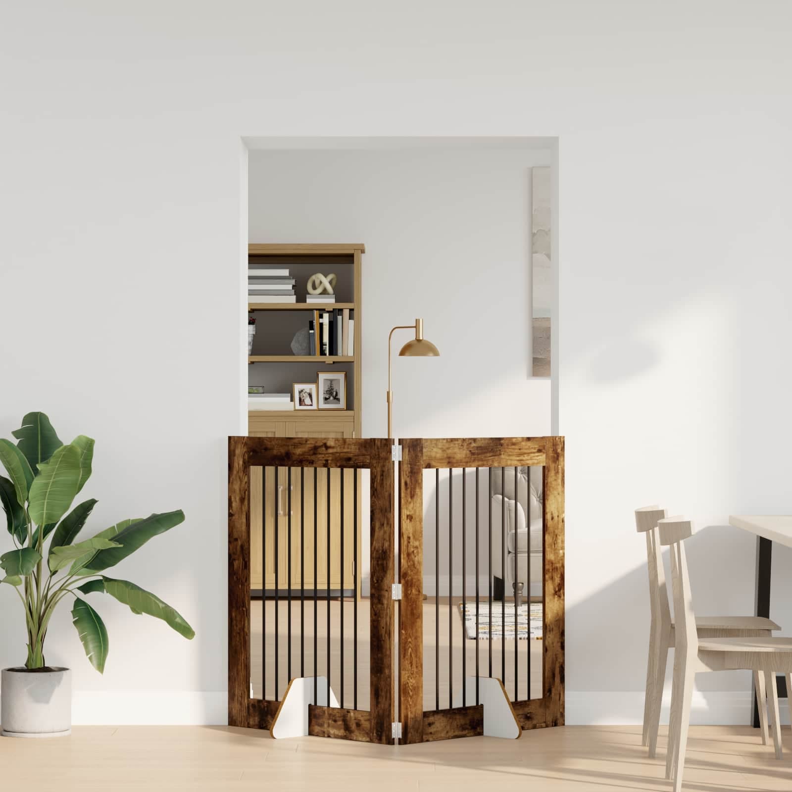 Cancello per cani pieghevole con supporti 2 pz Rovere Fumo — miniatura 1 di 9
