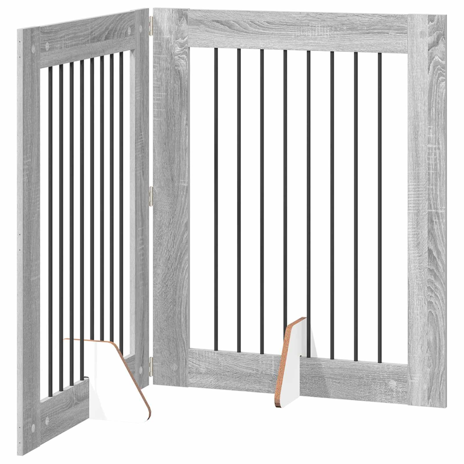 Cancello per cani pieghevole con supporti 2 pz Sonoma grigio — miniatura 2 di 9