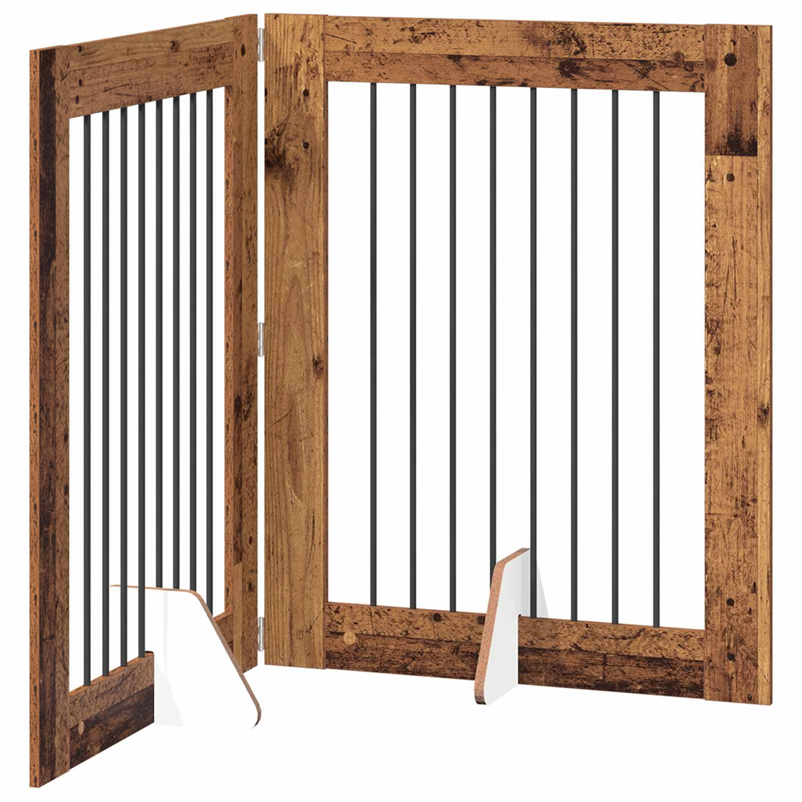Cancello per cani pieghevole con supporti 2 pz Legno antico — miniatura 2 di 9