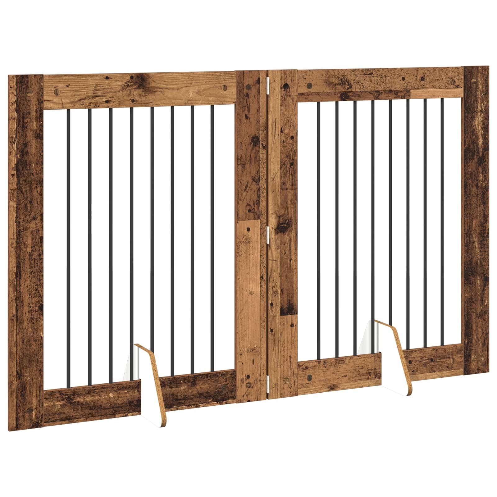 Cancello per cani pieghevole con supporti 2 pz Legno antico — miniatura 3 di 9
