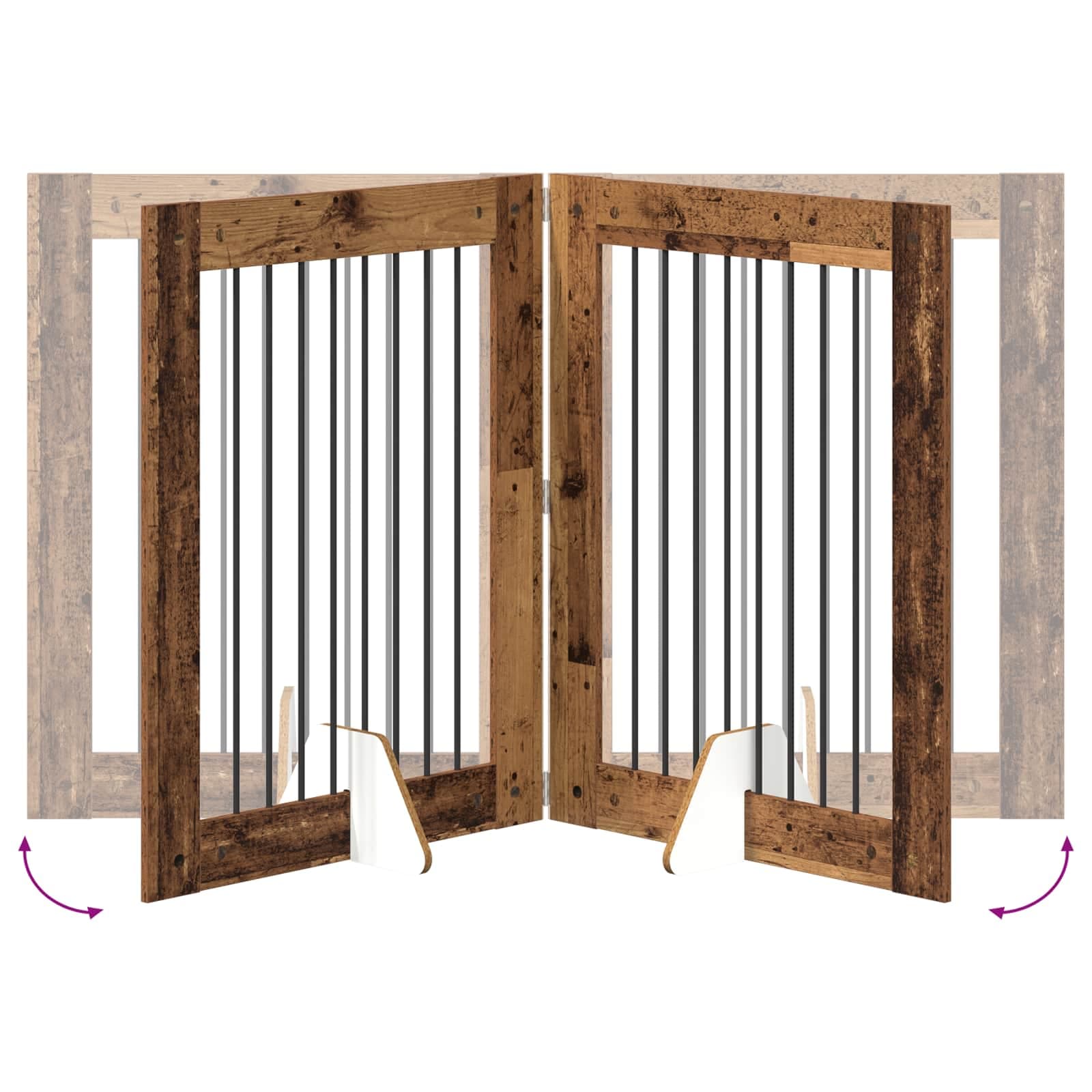 Cancello per cani pieghevole con supporti 2 pz Legno antico — miniatura 7 di 9